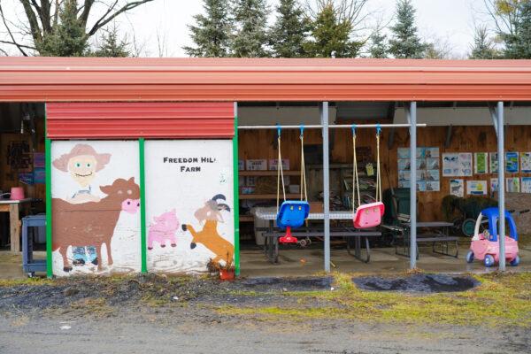 A children's area on the Freedom Hill Farm in Otisville, N.Y., on Jan. 13, 2023. (Cara Ding/The Epoch Times)