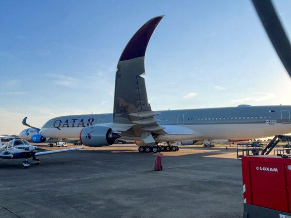 An undelivered Airbus A350 built for Qatar Airways in storage at Chateauroux, France, on Sept. 3, 2022, as Airbus and the Gulf carrier remain locked in a contractual and safety dispute. (Tim Hepher/Reuters)