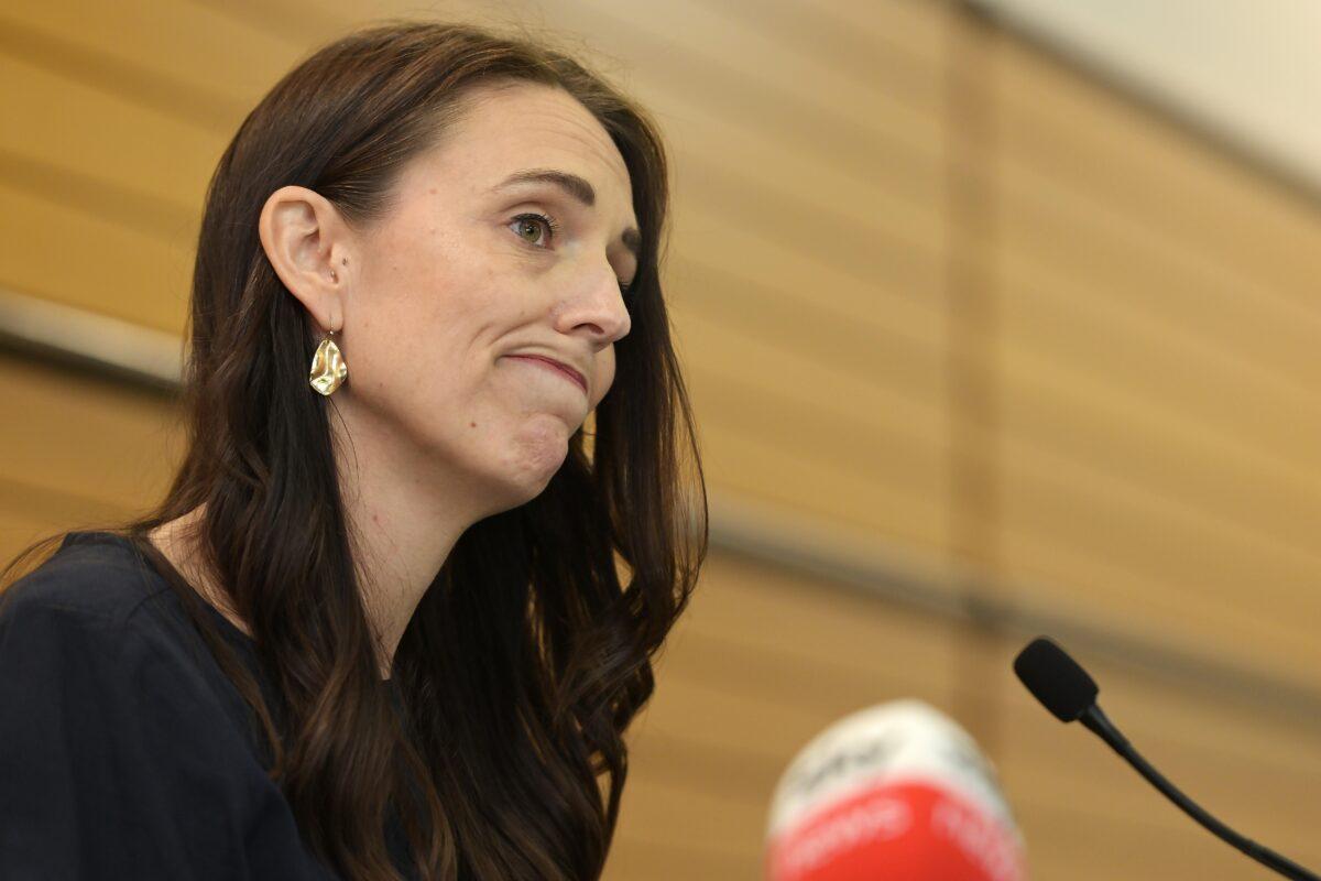 New Zealand Prime Minister Jacinda Ardern announces her resignation at the War Memorial Centre in Napier, New Zealand, on Jan. 19, 2023. (Kerry Marshall/Getty Images)