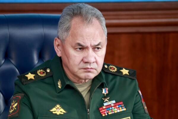 Russian Defense Minister Sergei Shoigu attends a meeting with Russian President Vladimir Putin and senior military officers in Moscow, Russia, on Dec. 21, 2022. (Sergey Fadeichev, Sputnik, Kremlin Pool Photo via AP)
