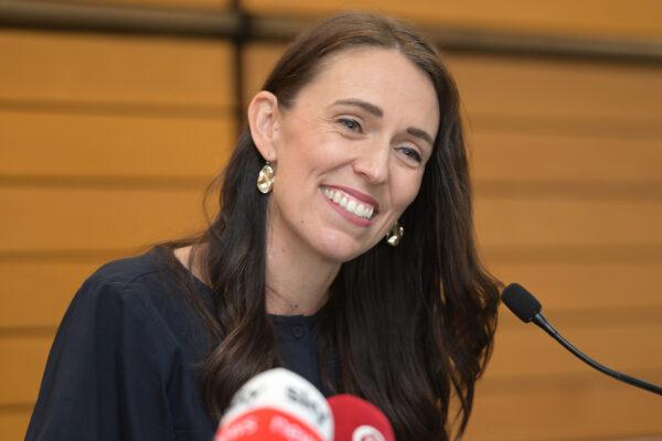Former Prime Minister Jacinda Ardern announces her resignation at the War Memorial Centre in Napier, New Zealand, on Jan. 19, 2023. (Kerry Marshall/Getty Images)