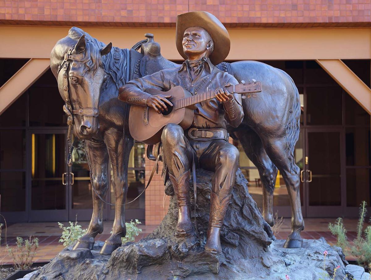A statue of Gene Autry and his horse Champion are displayed at the Autry Museum of the American West in Los Angeles. The statue was sculpted by David Spellerberg and named “Back in the Saddle.” (Kilmer Media/Shutterstock)