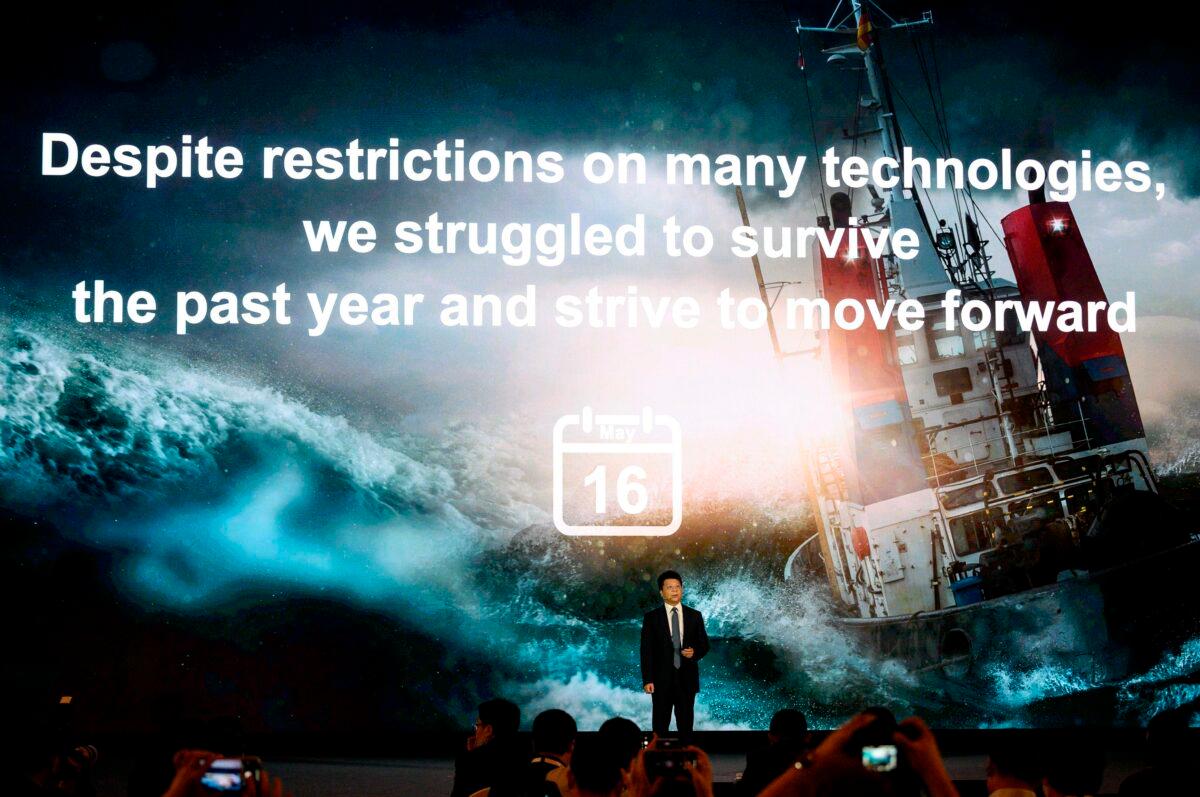 Huawei rotating chairman Guo Ping speaks during the Huawei Global Analyst Summit 2020 at Huawei headquarters in Shenzhen, in China's southern Guangdong province, on May 18, 2020. (Noel Celis/AFP via Getty Images)