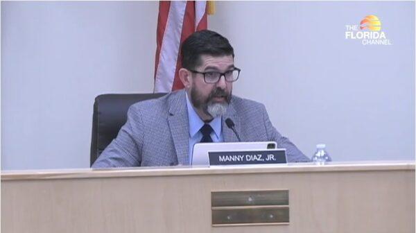 Florida Commissioner of Education Manny Diaz Jr. provides comments during the Jan. 18, 2023, meeting of the Florida Board of Education. (Screenshot/The Florida Channel)