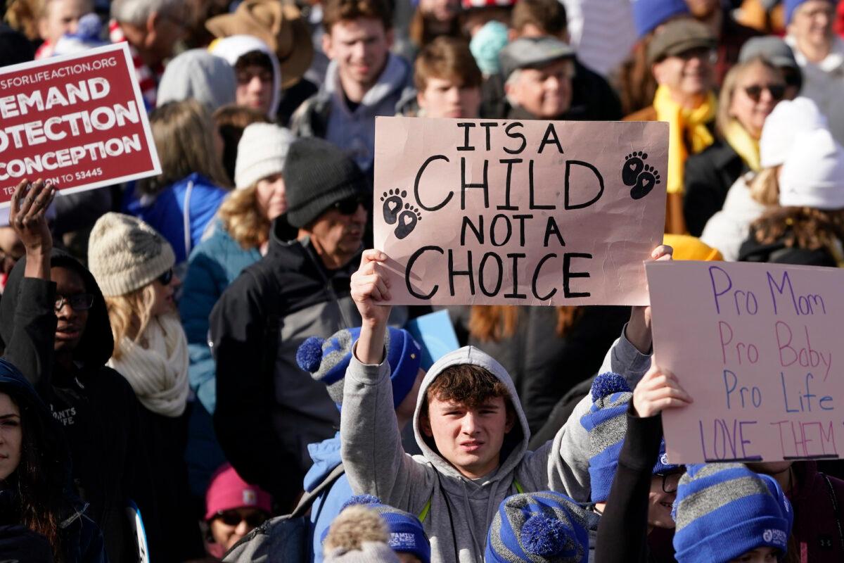 People participate in the March for Life rally in Washington, on Jan. 20, 2023. (AP Photo/Patrick Semansky)