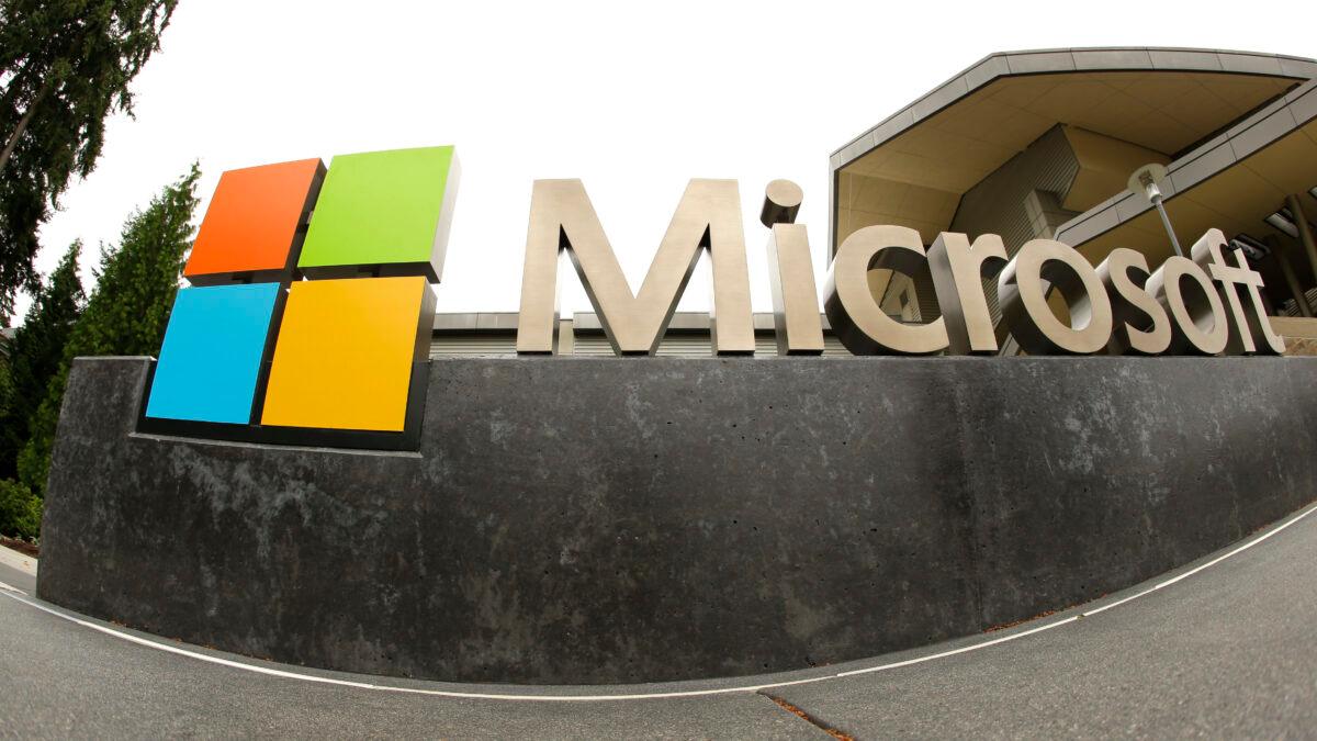 The Microsoft Corp. logo outside the Microsoft Visitor Center in Redmond, Wash., on July 3, 2014. (Ted S. Warren/AP Photo)