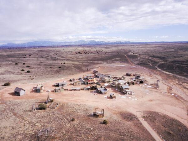 View of the "Rust" movie set at Bonanza Creek Ranch near Santa Fe, New Mexico, on Jan. 20, 2023. (Drone Base/Reuters)