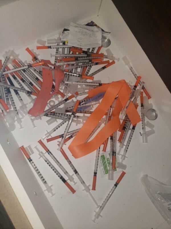 Needles left behind by a tenant in a Regina home, May 2021. (Handout)