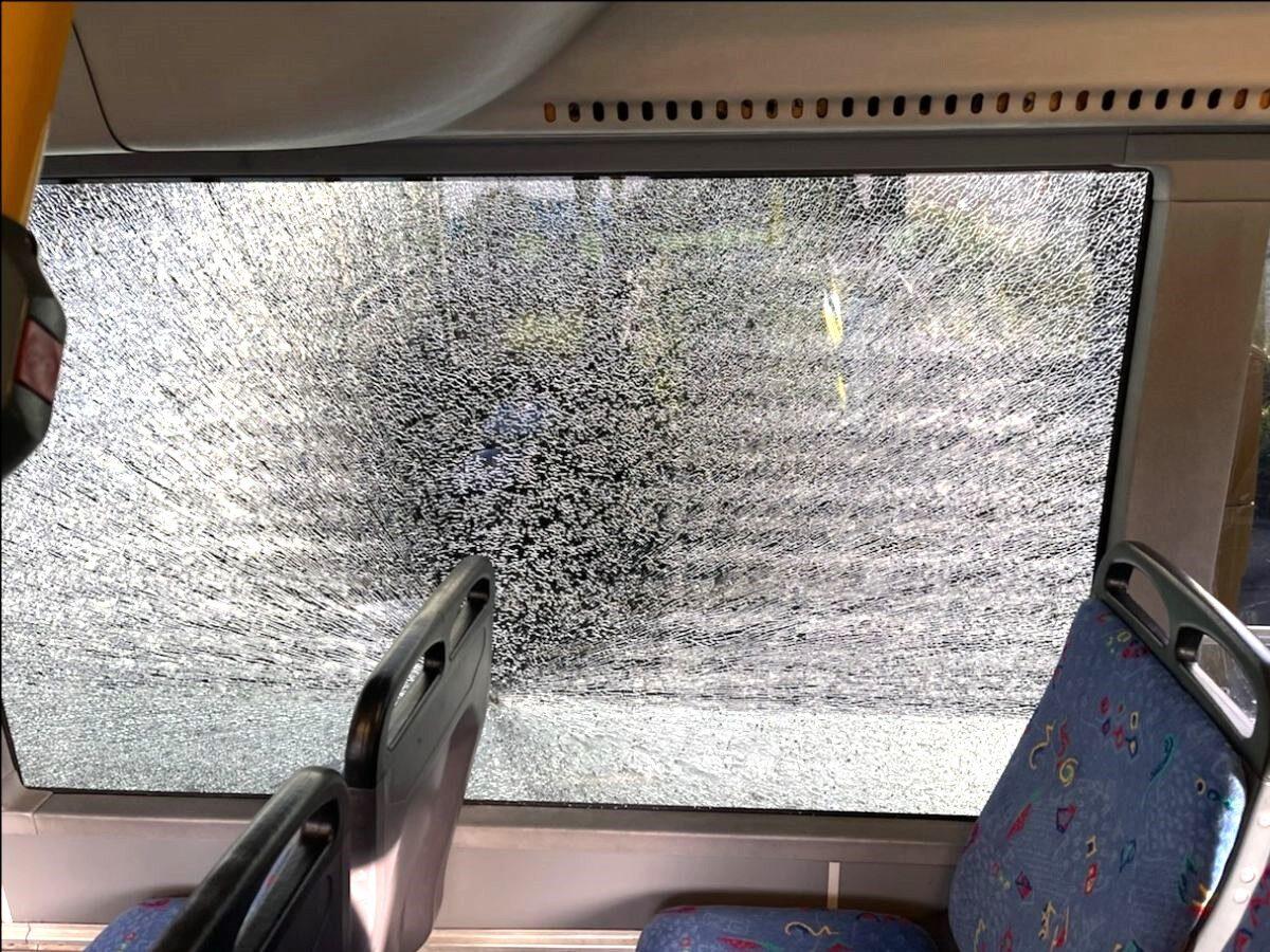 Passengers were seated here when a rock was thrown at the side of a Brisbane City Council bus. This occurred Jan. 13, 2023, at 5:40pm. (Courtesy of the Rail, Tram and Bus Union)