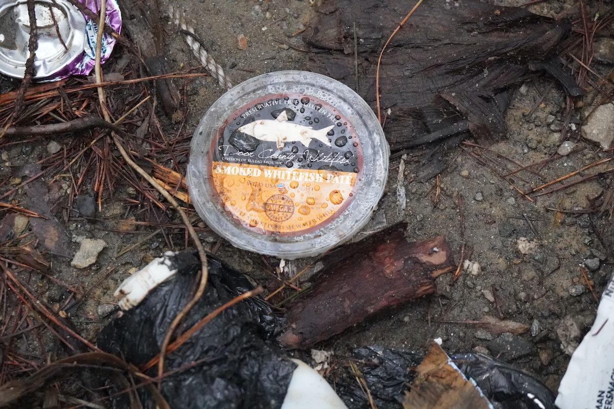 A case of smoked whitefish pate left at the activist camp near Atlanta, Ga., on Jan. 23, 2023. (Jackson Elliott/The Epoch Times)