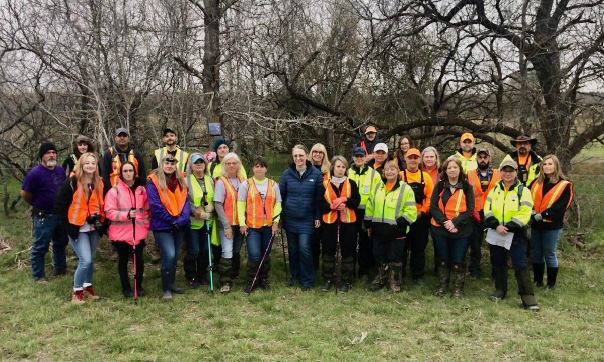 A group of volunteers with the Jason Landry Search Team combed miles of land on Jan. 21 and Jan. 22, 2023, searching for Jason Landry, who has been missing since Dec. 13, 2020. (Courtesy of Cyndi Lay)