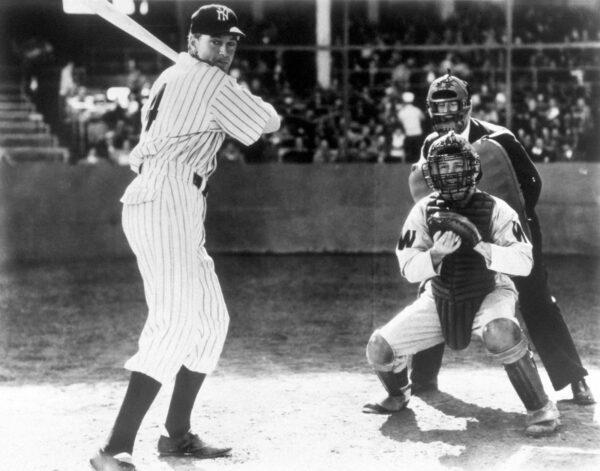 Lou Gehrig (Gary Cooper) at bat, in "Pride of the Yankees." (MovieStillsDB)