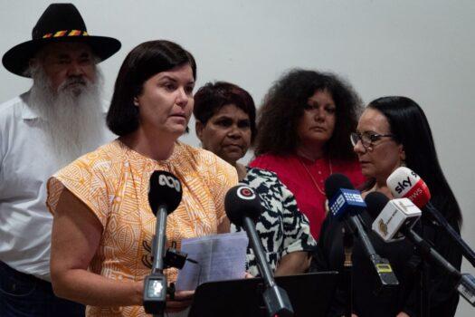 Northern Territory Chief Minister Natasha Fyles speaks to media during a press conference in Alice Springs, Northern Territory, Tuesday, January 24, 2023. (AAP Image/Pin Rada)