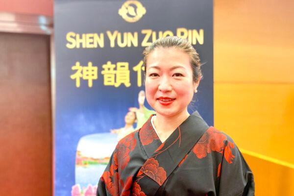 Ms. Satsuta Yukiyo, the president of a high-end gym in Tokyo, attends Shen Yun Performing Arts at the Shinjuku Bunka Center in Tokyo, Japan, on Jan. 24, 2023. (Wang Wenliang/The Epoch Times)