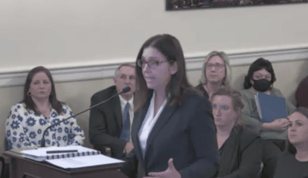 Lobbyist for the Virginia School Boards Association, Stacey Haney speaks at House Education K-12 Subcommittee hearing Jan. 17, 2023 (Pre-K-12 Subcommittee/Screenshot via The Epoch Times)
