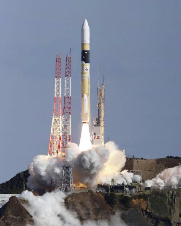 An H2A rocket lifts off from Tanegashima Space Center in Kagoshima, southern Japan, on Jan. 26, 2023. (Kyodo News via AP)