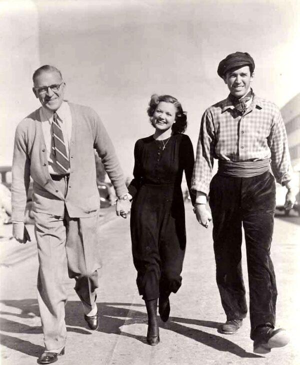 (L–R) Director Henry King, Simone Simon, and James Stewart on the set of "Seventh Heaven." (20th Century Fox)