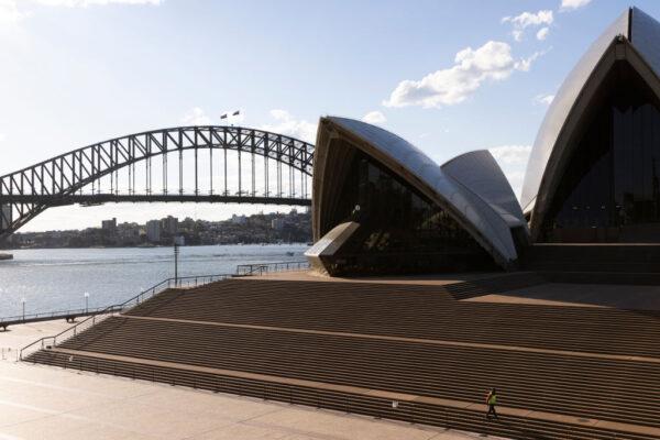 A general view of a near-empty Sydney Opera House forecourt in Sydney, Australia, on Aug. 20, 2021. (Brook Mitchell/Getty Images)