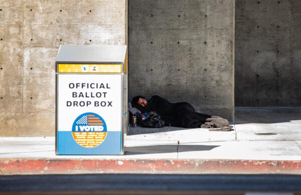 A homeless individual in Los Angeles, on Jan. 27, 2023. (John Fredricks/The Epoch Times)