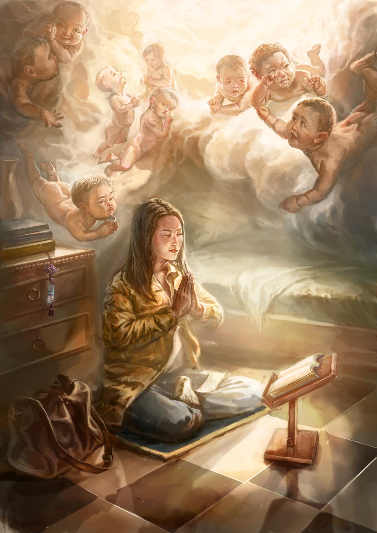 The painting titled "Speechless" depicts a Falun Gong adherent reading the book "Zhuan Falun," which has been translated into 40+ languages so far. (Courtesy of Loc Minh Duong)