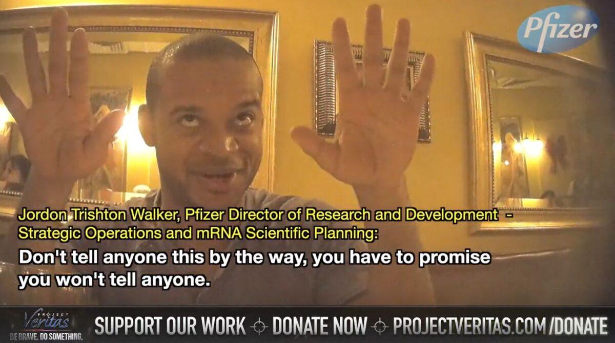 In this video image, Pfizer Director of Research and Development Dr. Jordon Walker speaks about mutating COVID-19. (Courtesy of Project Veritas)