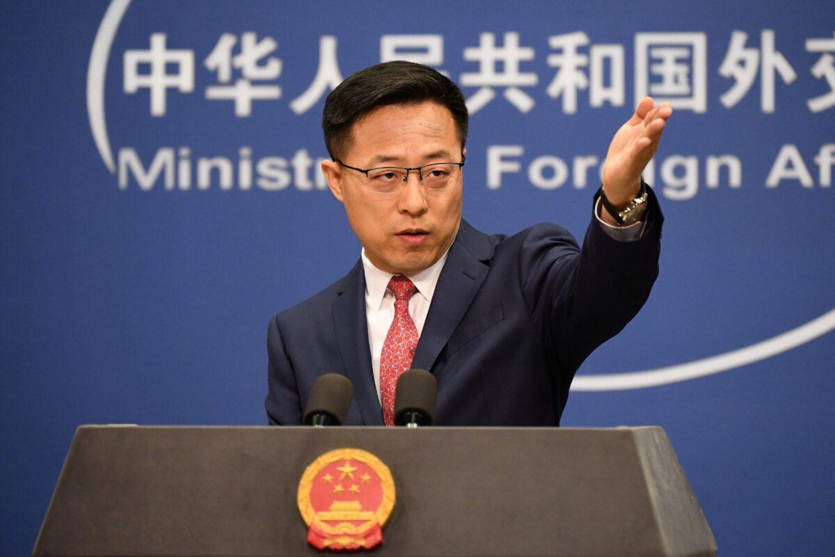 Chinese Foreign Ministry spokesman Zhao Lijian takes a question at the daily media briefing in Beijing on April 8, 2020. (AFP via Getty Images)