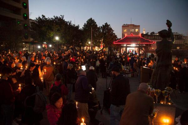 The vigil in Portsmouth Square in San Francisco on Jan. 26, 2023. (Lear Zhou/The Epoch Times)