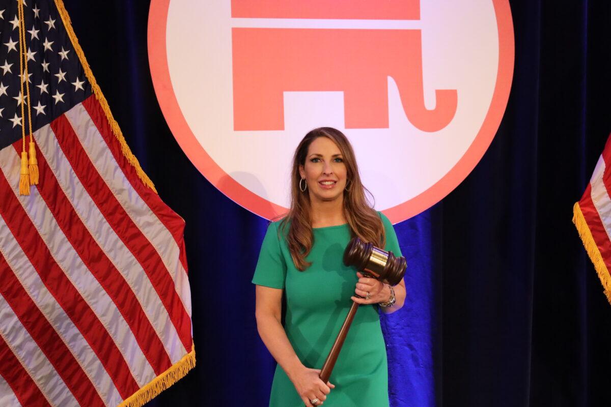 Ronna McDaniel secures a fourth two-year term as Republican National Committee (RNC) chairwoman after a three-day meeting at a luxury resort in Dana Point, Calif., on Jan. 27, 2023. (Mei Li/The Epoch Times)