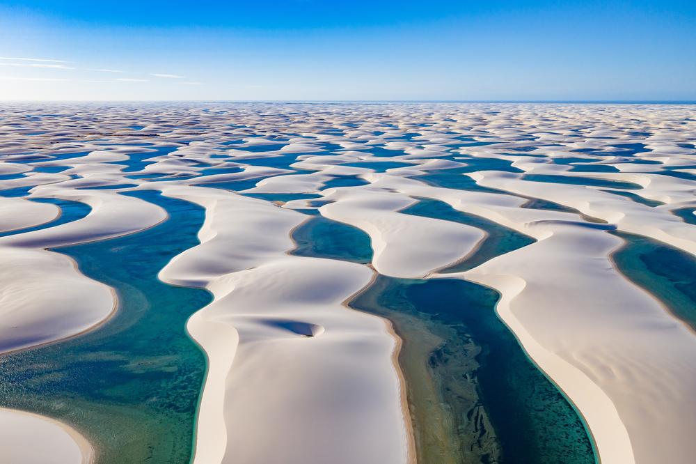 A view of the lagoons and sand dunes of Lençóis Maranhenses from above. (jocaphoto/Shutterstock)