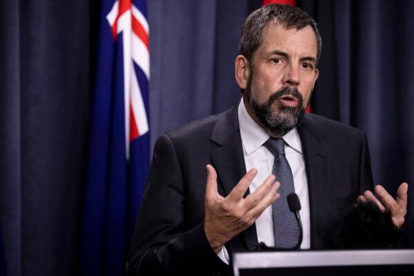 Western Australian Chief Health Officer Andrew Robertson at a press conference at Dumas House in Perth, Australia, on Feb. 4, 2021. (Matt Jelonek/Getty Images)