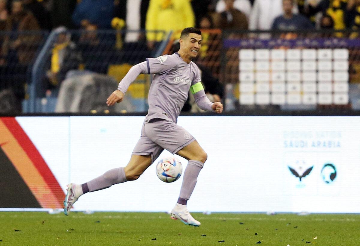 Al Nassr's Cristiano Ronaldo during the Saudi Super Cup semifinal match between Al Ittihad and Al Nassr at King Fahd International Stadium in Riyadh, Saudi Arabia, on Jan. 26, 2023. (Ahmed Yosri/Reuters)