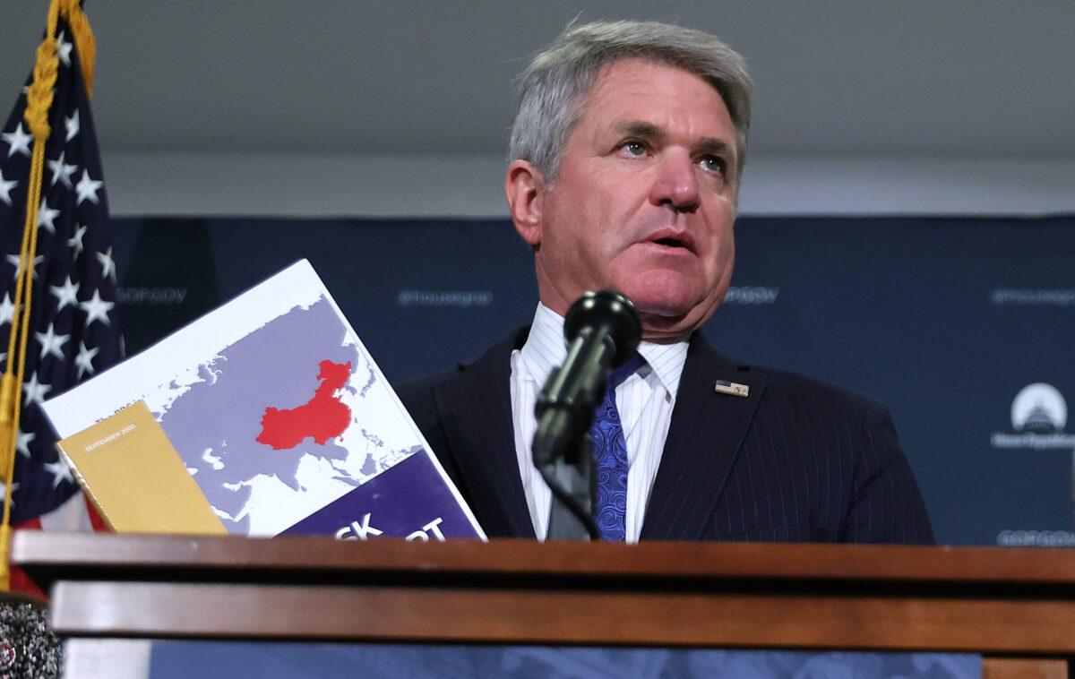 Rep. Mike McCaul (R-Texas) talks about China during a press conference at the U.S. Capitol Visitor Center on Oct. 20, 2021. (Chip Somodevilla/Getty Images)