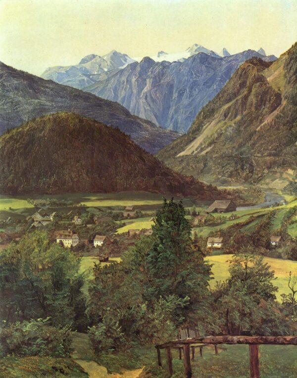 "The Dachstein From Sophien-Doppelblick Near Ischl," 1835, by Ferdinand Georg Waldmüller. Oil on panel; 12 1/4 inches by 10 1/4 inches. Austrian Belvedere Gallery, Vienna. (Public Domain)