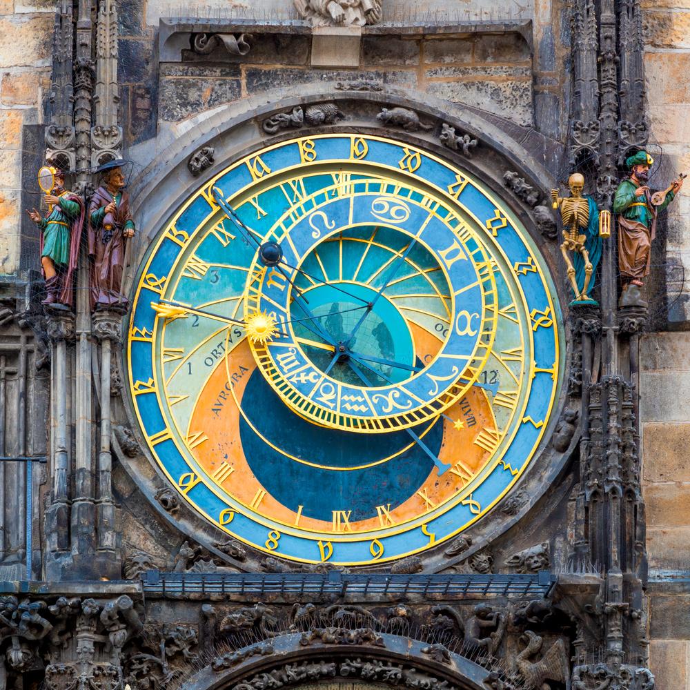 The astronomical clock's time-telling face features four different chronometrical traditions. (Taiga/Shutterstock)