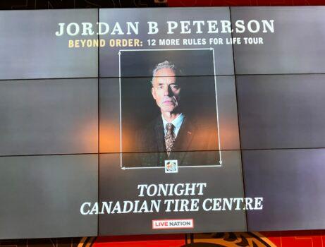 A poster for Jordan Peterson inside the Canadian Tire Centre in Ottawa on Jan. 30, 2023. (Rahul Vaidyanath/Epoch Times Staff)