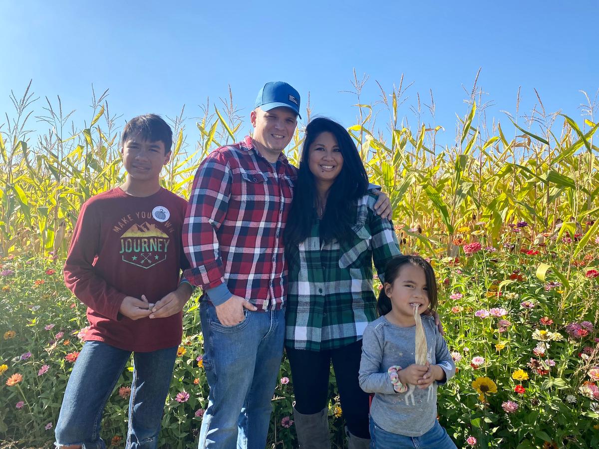 Robyn with her husband, Josh, and children on Oct. 16, 2022, at Packer Orchards in Hood River, OR. (Courtesy of <a href="https://www.robynlovescoffee.com/">Robyn McLean</a>)