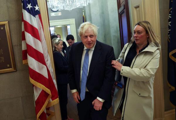 Former British Prime Minister Boris Johnson leaves a meeting at Senate Minority Leader Mitch McConnell's (R-Ky.) office at the U.S. Capitol in Washington, on Jan. 31, 2023. (Kevin Dietsch/Getty Images)