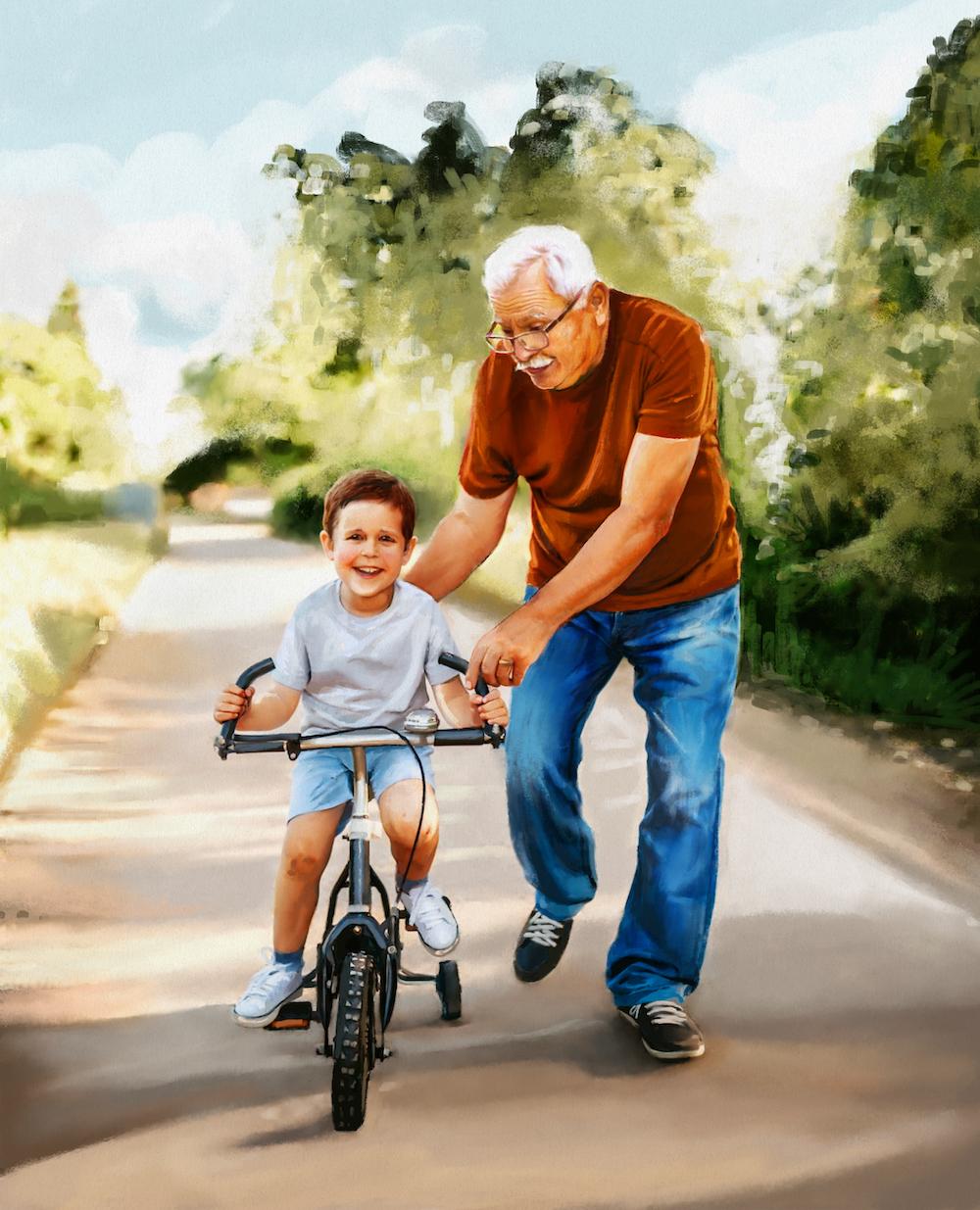 Interacting with a young grandchild, such as teaching them to ride a bike, is easy and enjoyable for both parties. To engage young adults, aim to engage them in activities and earn their trust. (Biba Kayewich)