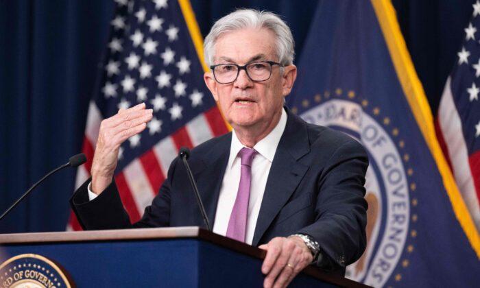 U.S. Federal Reserve Board Chair Jerome Powell speaks during a press conference in Washington on Feb. 1, 2023. (Saul Loeb/AFP via Getty Images)