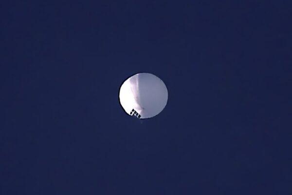 A high-altitude balloon floats over Billings, Mont., on Feb. 1, 2023. (Larry Mayer/The Billings Gazette via AP)