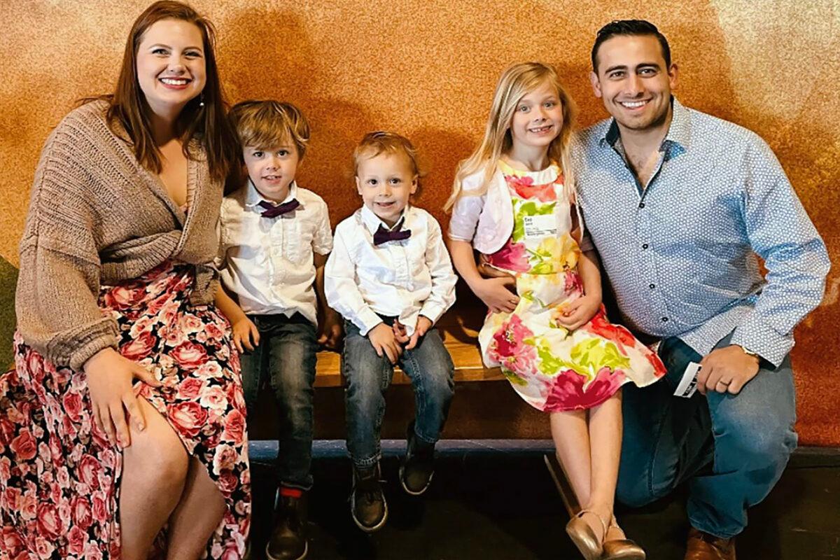 Iraj Javid (right), his wife, Kelly, and their three children. (Defender Services Office/Screenshot via The Epoch Times)