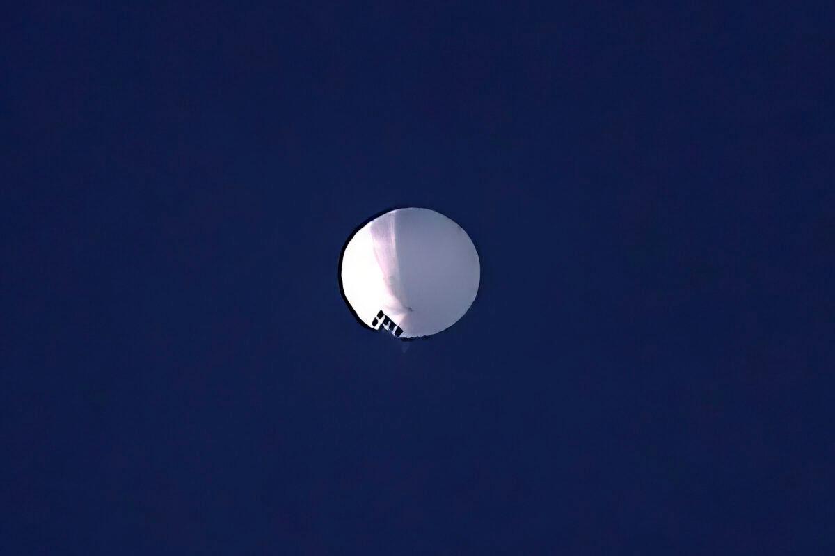 A high-altitude balloon floats over Billings, Montana, on Feb. 1, 2023. The United States is tracking a suspected Chinese surveillance balloon that has been spotted over American airspace. The Pentagon would not confirm that the balloon in the photo is the surveillance balloon. (Larry Mayer/The Billings Gazette via AP)