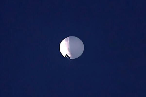 A high-altitude balloon floats over Billings, Montana, on Feb. 1, 2023. (Larry Mayer/The Billings Gazette via AP)