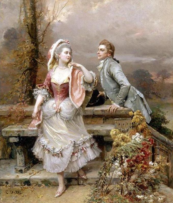 Who can explain this attraction? "Lovers in a Garden," by Cesare-Auguste Detti. (Art Renewal Center)