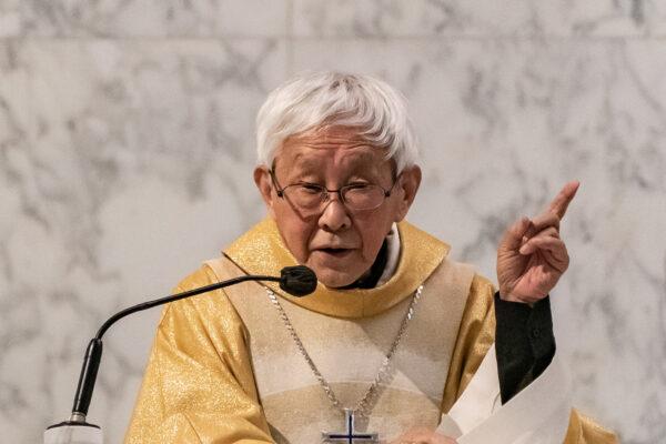 Cardinal of the Holy Roman Church and a former trustee of the 612 Humanitarian Relief Fund, Joseph Zen preaches a sermon during a mass at the Holy Cross Church in Hong Kong on May 24, 2022. (Anthony Kwan/Getty Images)