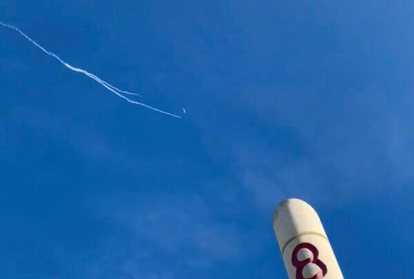 A U.S. Air Force fighter aircraft shoots down a Chinese spy balloon off the Carolina coast on Feb. 4, 2023. (Jason Sellers/via AP)