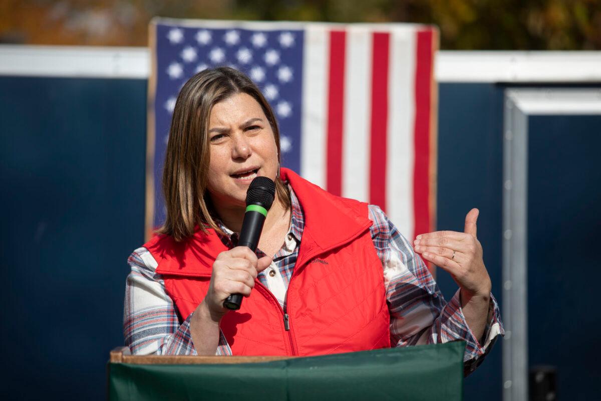 Rep. Elissa Slotkin (D-Mich.) speaks at a campaign rally she held in East Lansing, Mich., on Oct. 16, 2022. (Bill Pugliano/Getty Images)