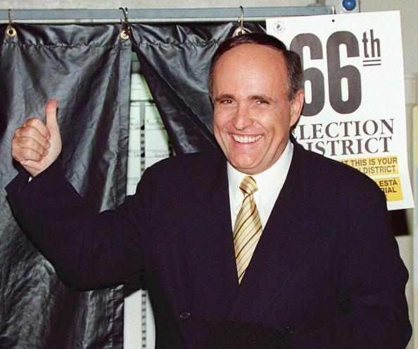Former New York City Mayor Rudolph Giuliani gives a thumbs up after voting. (Don Emmert/AFP via Getty Images)