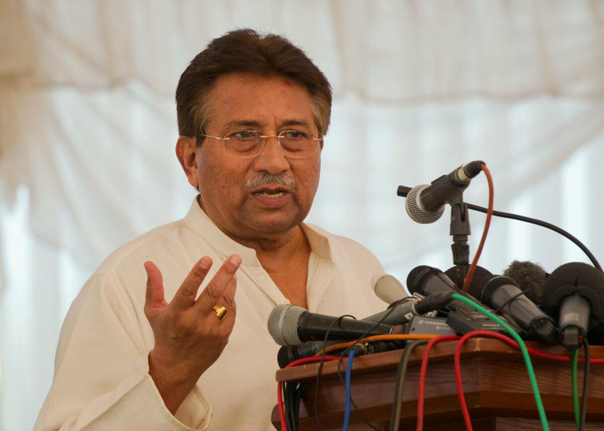Pakistan's former President and head of the All Pakistan Muslim League (APML) political party Pervez Musharraf speaks as he unveils his party manifesto for the forthcoming general election at his residence in Islamabad on April 15, 2013. (Mian Khursheed/Reuters)