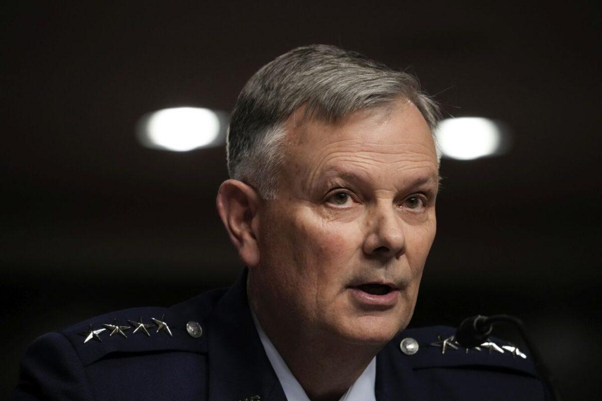 Gen. Glen VanHerck, commander of U.S. Northern Command and North American Aerospace Defense Command, testifies during a Senate Armed Services Committee hearing on Capitol Hill, in Washington, on March 24, 2022. (Drew Angerer/Getty Images)